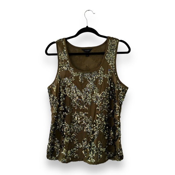 J. Crew Tops - J. Crew Women’s Iridescent Green Embroidered Sequin Scoop Neck Tank Top Size 8